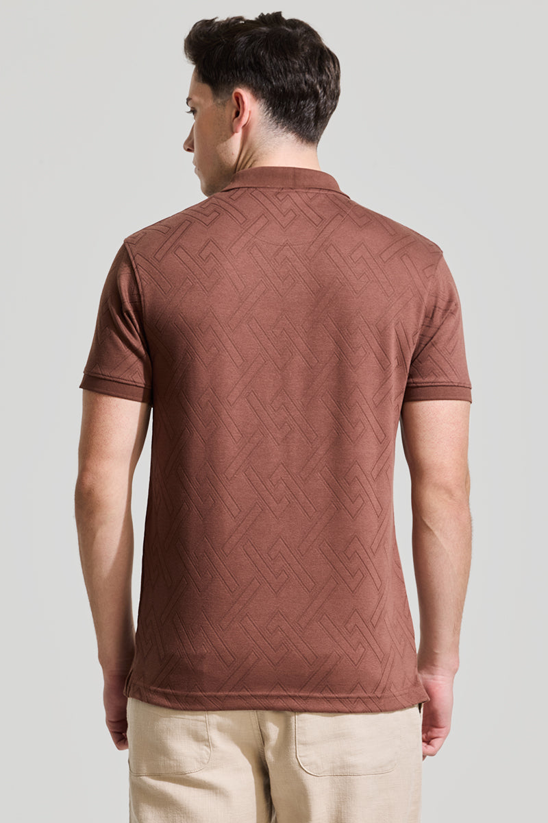 Braunes strukturiertes Polo-T-Shirt