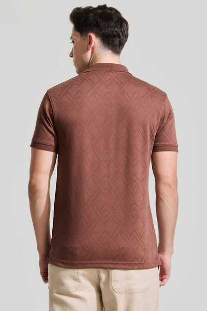 Braunes strukturiertes Polo-T-Shirt