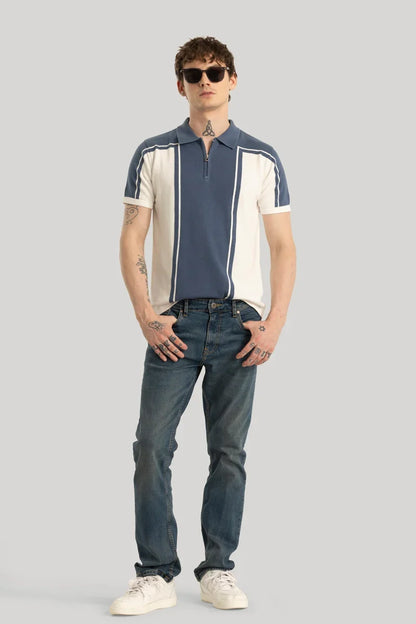 Niels blaues Strick-Poloshirt