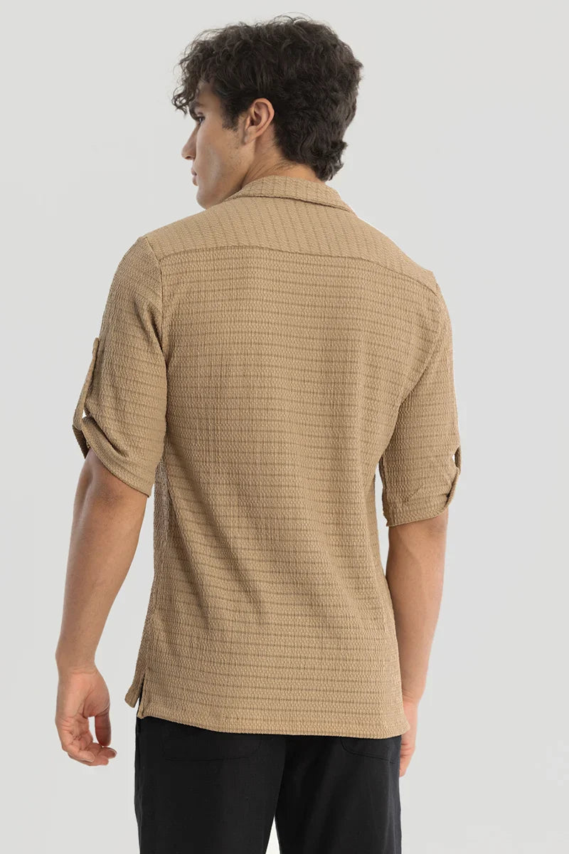 Khaki Self-Design Cuban Shirt