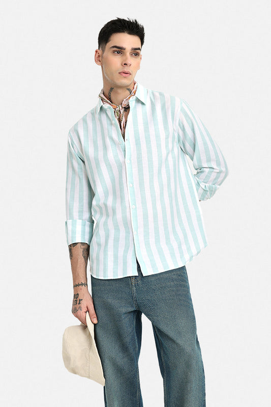 Regular Fit Linen Blend Stripes Shirt