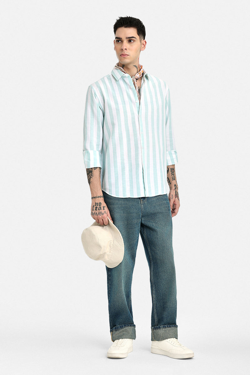 Regular Fit Linen Blend Stripes Shirt