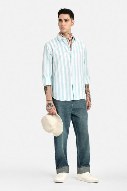 Regular Fit Linen Blend Stripes Shirt
