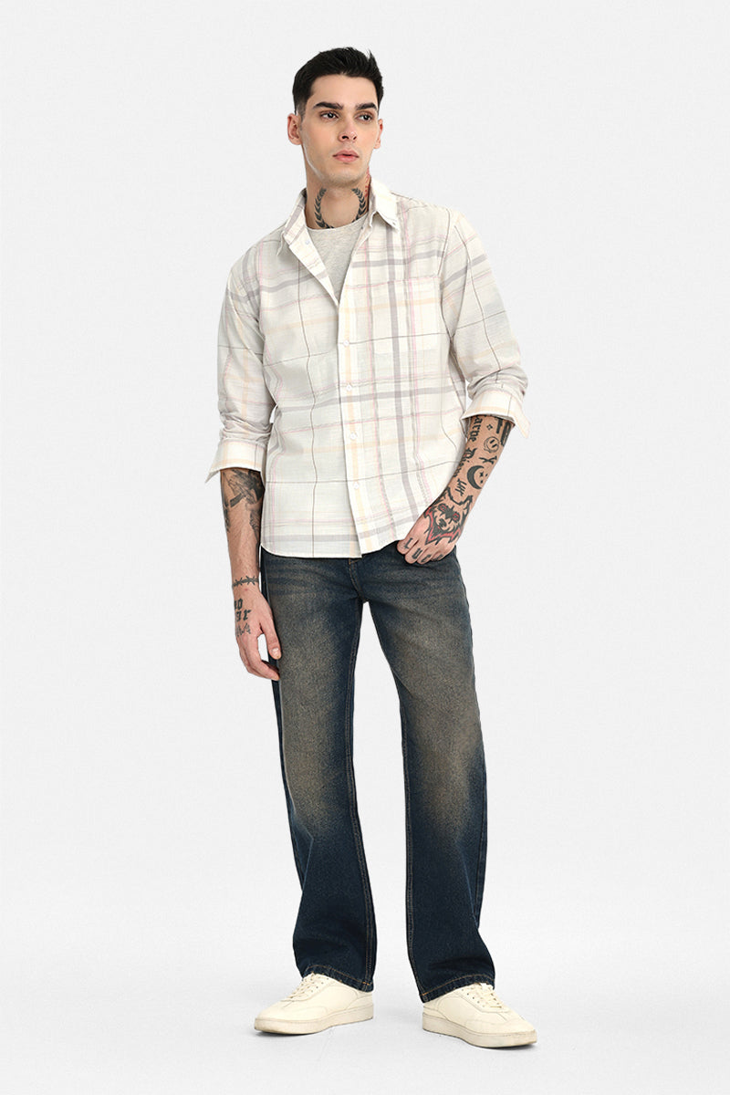 Regular Fit Linen Blend Checks Shirt