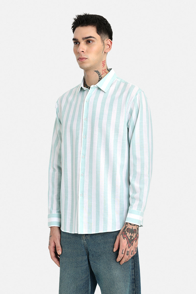 Regular Fit Linen Blend Stripes Shirt