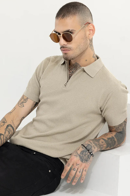 Polo en crochet beige