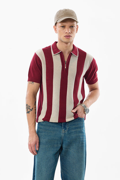 Polo-T-Shirt mit Reißverschluss, Regular Fit, gestrickt