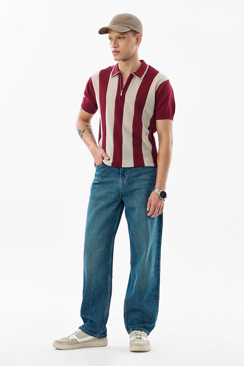 Polo-T-Shirt mit Reißverschluss, Regular Fit, gestrickt