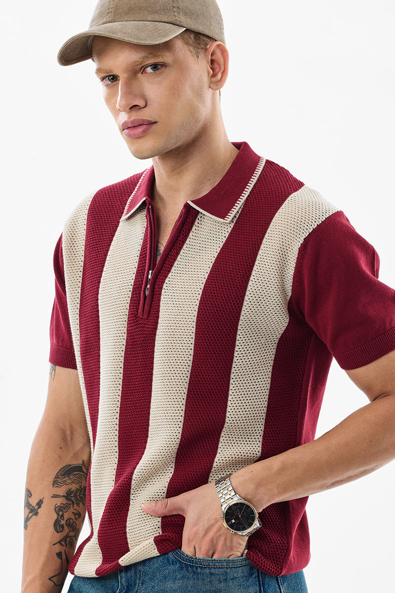 Polo-T-Shirt mit Reißverschluss, Regular Fit, gestrickt