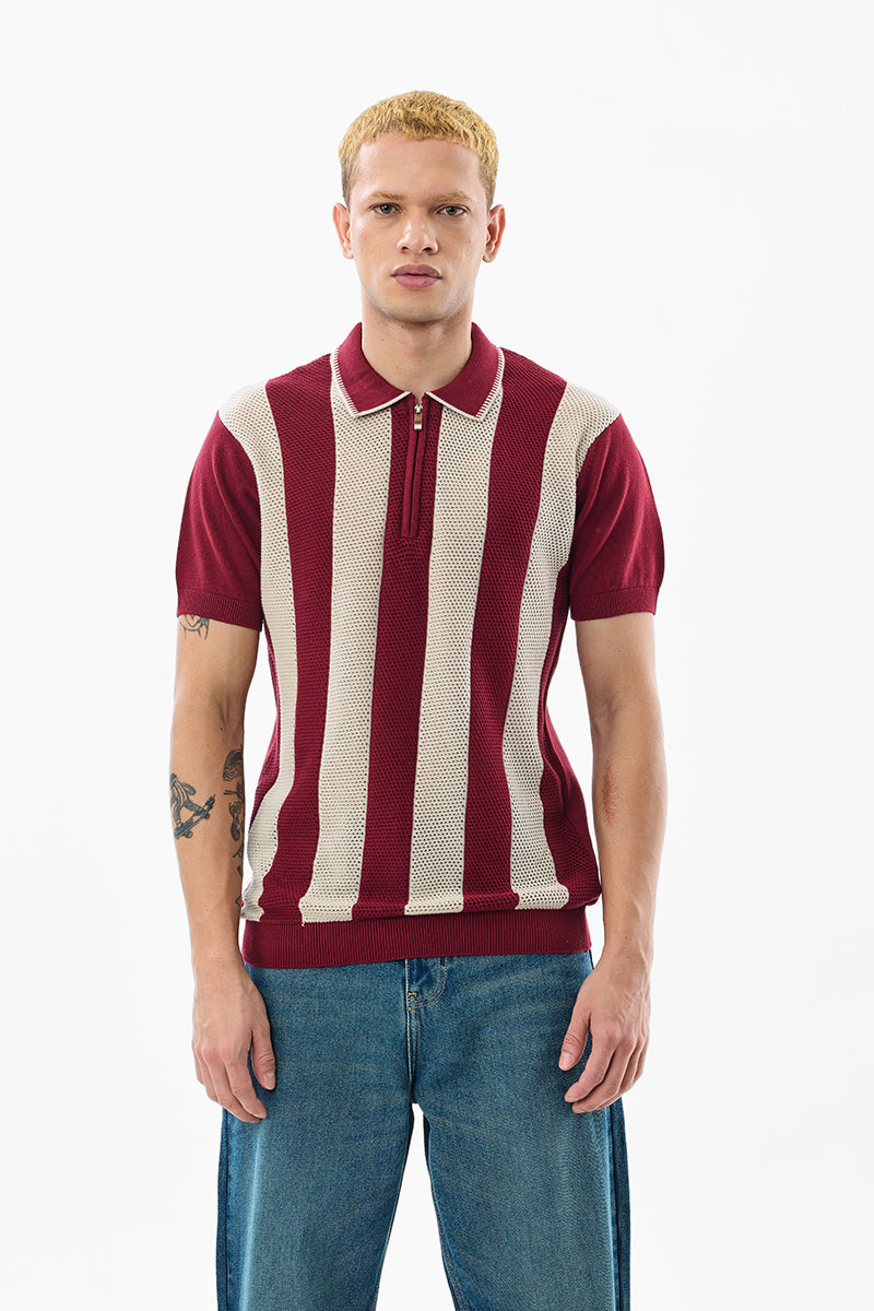 Polo-T-Shirt mit Reißverschluss, Regular Fit, gestrickt