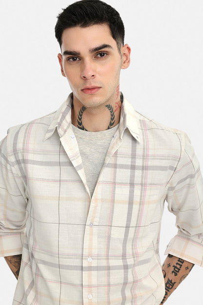 Regular Fit Linen Blend Checks Shirt