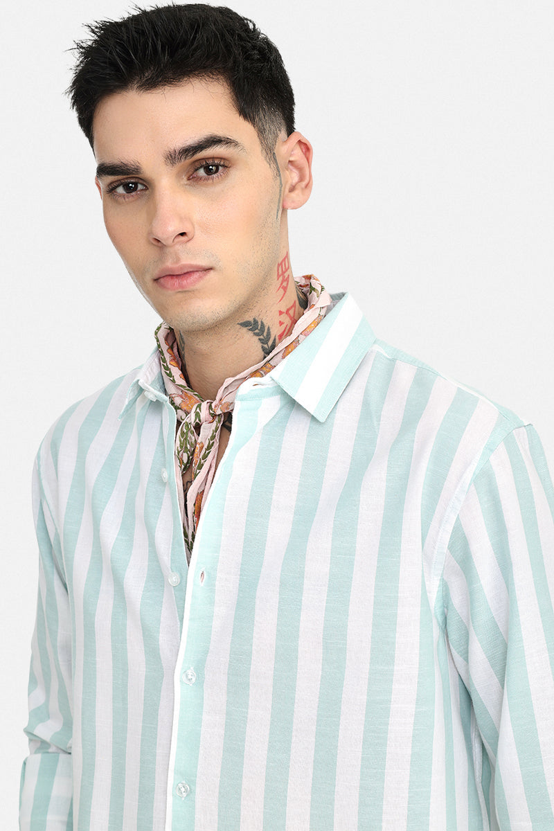 Regular Fit Linen Blend Stripes Shirt