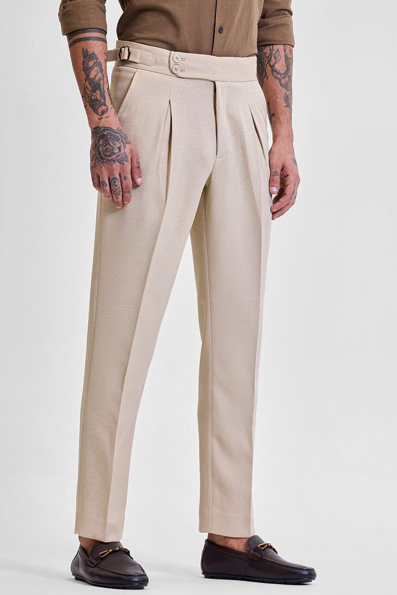 Beige Slim Fit Stretch Trousers