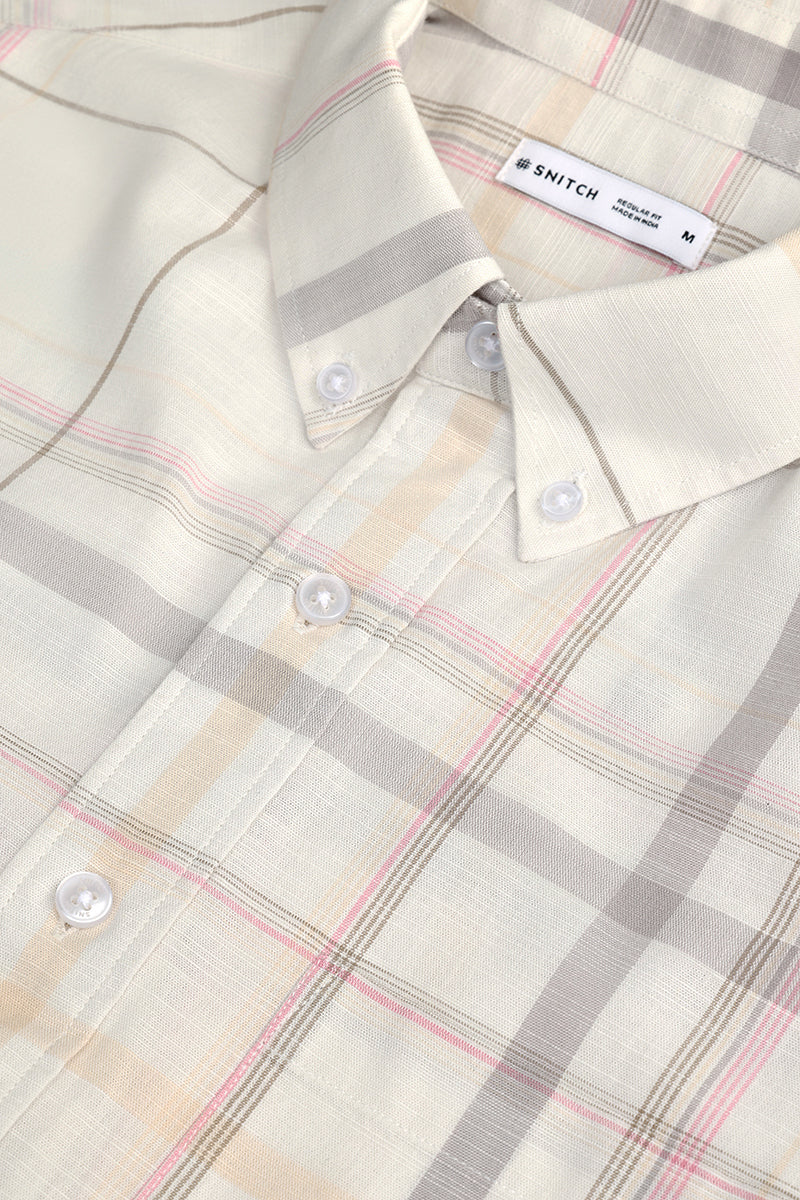 Regular Fit Linen Blend Checks Shirt