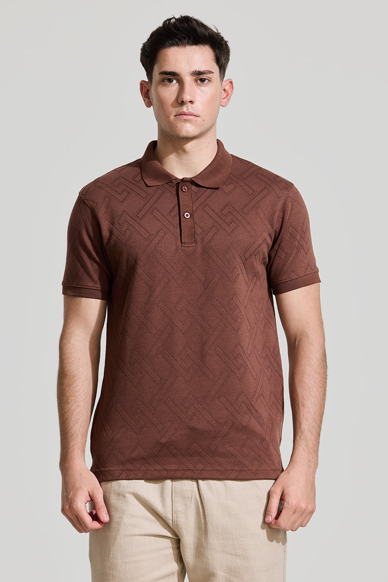 Braunes strukturiertes Polo-T-Shirt