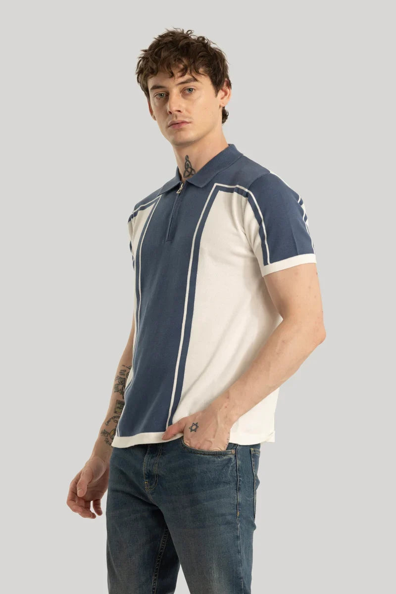 Niels blaues Strick-Poloshirt