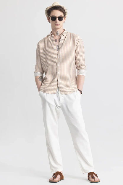 Stripehaven Beige Striped Shirt