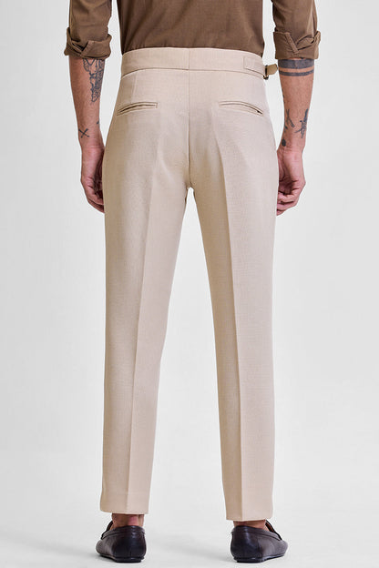Beige Slim Fit Stretch Trousers