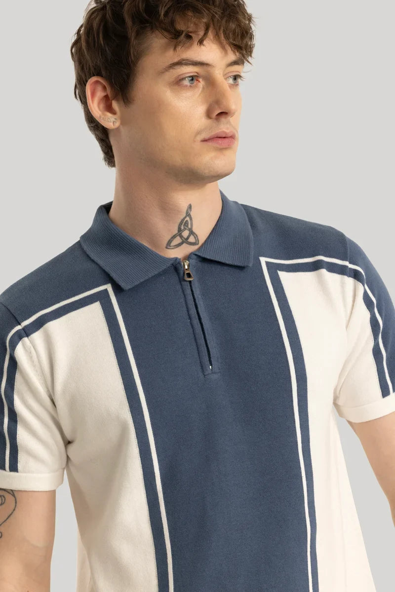 Niels blaues Strick-Poloshirt