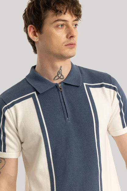 Niels blaues Strick-Poloshirt